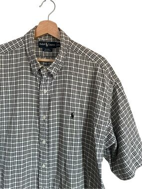 Ralph Lauren Blaire Shirt XL  Short Sleeve Black White Plaid Gingham